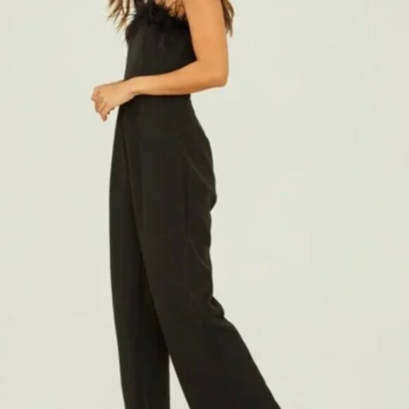 Nicole Miller Black Ostrich Feather Festive Jumpsuit NWT - Picture 7 of 7